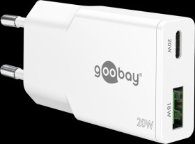 75730 Dual USB charger, 20 W, 1x USB-C PD, 1x USB-A QC, GaN, white