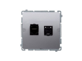 SIMON BASIC Gniazdo komputerowe RJ45 kat.6 podwójne ekranowane z przesłoną przeciwkurzową (moduł) stal inox BM62E.01/21 KONTAKT