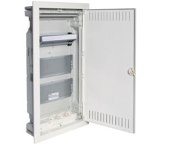 Rozdzielnica multimedialna podtynkowa 36 modułowa 3x12M drzwi pełne wentylowane IP30 3R płyta montażowa, gniazdo x3 230 V VU36NW