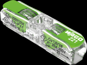 221-2431 Through connector with levers, max. 4 mm², two conductors