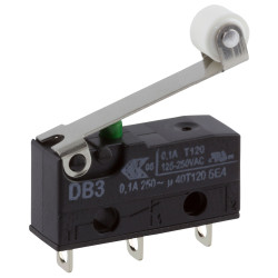 ZF DB3C-A1RC Microswitch SPDT 0.1A 250V AC, Medium Roller, Solder