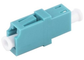 Fiber optic connector, LC socket to LC socket, OM3, multimode, ceramic, turquoise, BS07-60002