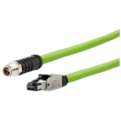Metz Connect 142M6X18010 M12 Network Cable CAT 6A SF/UTP 1m Green PUR Jacket