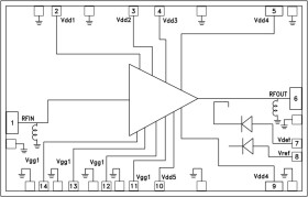 2 Watt Power Amplifier Chip with Power Detector, 12 - 16 GHz