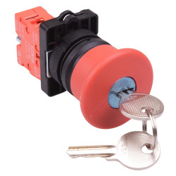 Techna PtecMushK40 Key Release 40mm Emergency Stop Button Switch Plastic 10A 1NC