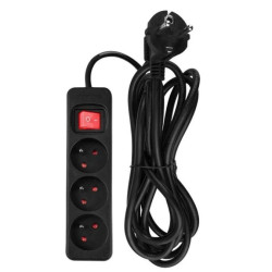 Listwa zasilająca 3 gniazda 3m, 3x1.5mm2, czarny, ON/OFF 90-183