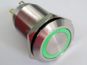 Przycisk chwilowy 19mm płaski LED ziel. 12V