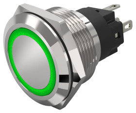 Podświetlany łącznik przyciskowy Chwilowy SPDT średnica wycięcia 22.3mm, montaż panelowy EAO
