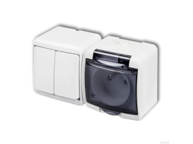 JUNIOR IP54 Wyłącznik podwójny świecznikowy z gniazdem pojedynczym z uziemieniem (klapka dymna: bez przesłon) biały WGHH-2d KARL