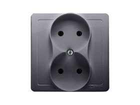 SIMON BASIC Gniazdo bez uziemienia podwójne monoblok z ramką zaciski śrubowe srebrny mat BMG2/43 KONTAKT SIMON