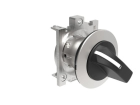 Metalowy przełącznik płaski 3 pozycyjny 1-0-2 z samopowrotem do pozycji 0 fi30mm pokrętło krótkie LPFS131