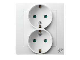 AS ANTYBAKTERYJNY Gniazdo podwójne z uziemieniem schuko z przesłonami kompletne z ramką produkt zawiera szkło fosforanowo-srebro