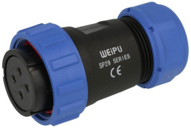 Gniazdo; SP2910/S4II-1N; 4 tory; proste; lutowany; 4,0mm2; 13-16mm; SP29; na przewód; 30mm; skręcane; nylon66; niebiesko-czarny;