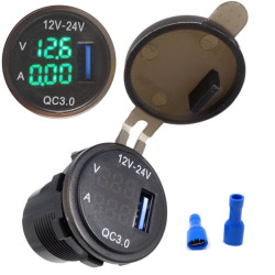 Ładowarka USB 12-24V /5V QC3.0 G GREEN z VOLT+AMPER