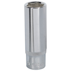 Sealey SP1412D Walldrive&#xAE; Socket 12mm Deep 1/4&quot;sq Drive Fully Polished