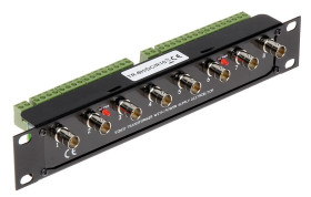 Transformator do przesyłania 8 sygnałów wideo + zasilanie AHD, HD-CVI, HD-TVI, CVBS, 4K UHD po skrętce, Rack 10” TR-8H/DC/R10