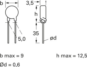 PTC thermistor, 9.4 Ω, 80 °C, ±25 %, radial, B59970C0080A070