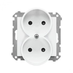 Simon 55 Gniazdo wtyczkowe podwójne bez uziemienia z przesłonami (moduł) 16 A, 250 V~, szybkozłącza Biały mat TG2MCZ.01/111