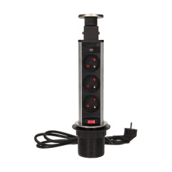 Gniazdo meblowe Ø6cm wysuwane z blatu z blokadą i przewodem 1.8m. 3x2P+Z. INOX OR-AE-1348