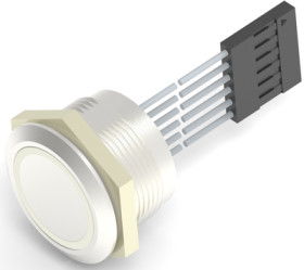 Vandal-proof pushbutton switch, 1 pole, silver, illuminated  (RGB), 1 A/24 VDC, mounting Ø 22.2 mm, IP68, 2342836-5