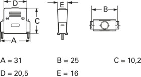 D-Sub connector housing, size: 1 (DE), straight 180°, plastic, shielded, silver, AGP 09 G-ME