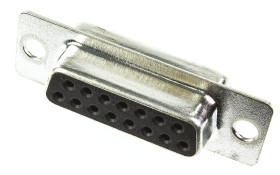 Złącze D-Sub 15-pinowe Żeński Proste Montaż na panelu raster 2.77mm Złoto na niklu