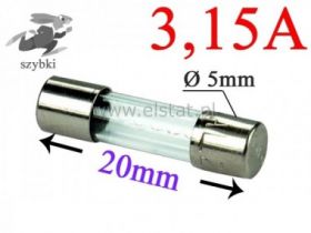 3,15A bezpiecznik szklany szybki 5x20mm
