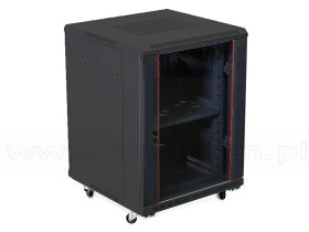 Szafa rack 15U, 19", 600mm gł., drzwi szklane, czarna