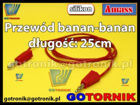 Przewód pomiarowy banan - banan 15A długość: 25cm SILIKONOWY czerwony