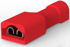 Insulated flat plug sleeve, 2.8 x 0.51 mm, 0.32 to 0.82 mm², AWG 22 to 18, brass, tin-plated, red, 2-520084-2