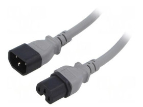 SN28-3/14/1.0GY Kabel: 3x14AWG, IEC C14 męski,IEC C15 żeński, 1m, 15A