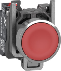 Pushbutton, unlabeled, unlit, groping, 1 Form B (N/C), waistband round, red, front ring metal, mounting Ø 22.5 mm, XB4BA425