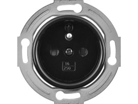 Gniazdo pojedyncze 2P+Z Retro 16A-250V~, zaciski śrubowe, czarne