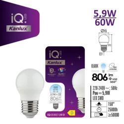 Żarówka LED E27 IQ-LED G45E27 5,9W-CW 806lm 6500K barwa zimna Ra90 3 lata Gwarancji kulka 36699