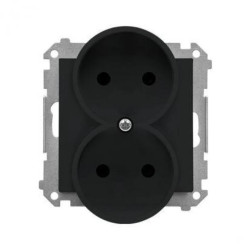 Simon 55 Gniazdo wtyczkowe podwójne bez uziemienia z przesłonami (moduł) 16 A, 250 V~, szybkozłącza Czarny mat TG2MCZ.01/149