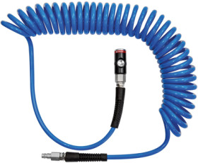 Compressed air spiral hose kit, 10 x 6.5 mm, L 7.5 m, 11 bar, PUR, for pneumatics, hydraulics and other supply lines, 158192