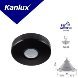 Czujnik ruchu PIR ZONA MINI WT-B 2000VA Ø11 max 8m 360 st. IP65/20 IIkl. nastropowy czarny 37377