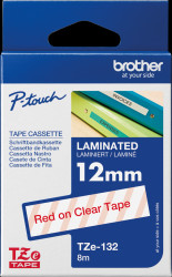 TZE-132 Brother labelling tape cassette / 12 mm / red/clear