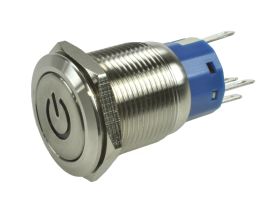 Przełącznik; przyciskowy; QN19-C5 F-11 RED-L-12V; ON-(ON); 1 tor; podświetlenie LED 12V; czerwony; symbol power; monostabilny; n