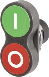 Double pushbutton, unlit, groping, waistband rectangular, green/red, front ring black, mounting Ø 22.3 mm, 46-2J31.15T0.000