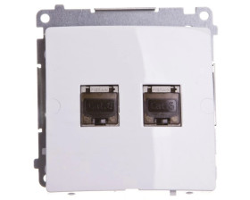 Simon Basic Gniazdo komputerowe podwójne 2xRJ45 kat.6 ekranowane z przesłoną białe BM62E.01/11