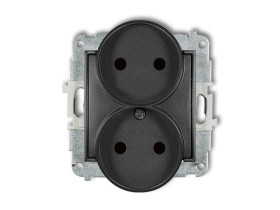 MINI Gniazdo podwójne bez uziemienia do ramki (przesłony torów prądowych) grafitowy 11MGPR-2p KARLIK