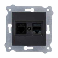 Gniazdo komputerowe kat.6 + gniazdo telefoniczne Czarny Metalik 256/14E EXEN