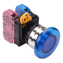 YW4L-M4E11Q0S Blue 22mm Metal Bezel Mushroom Momentary Push Button Switch 1NO-1NC IP65 IDEC