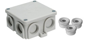 Puszka natynkowa, materiał-bakelit, kolor RAL7035, IP54, 500V, 7 wyjść, 3 dławiki WN16 K76/3WN16