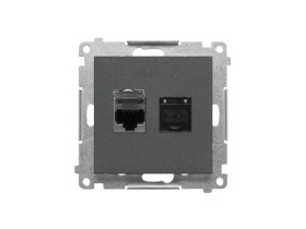 SIMON 55 Gniazdo komputerowe podwójne RJ45 kat. 6 ekranowane z przesłoną grafitowy mat T62E.01/116 KONTAKT SIMON