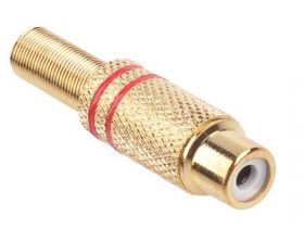 Gniazdo RCA złote 2 czerwone paski na kabel