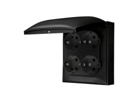 SIMON AQUACLICK Gniazdo poczwórne z uziemieniem SCHUKO klapka w kolorze szybkozłącza IP44 czarny ACGSZ4C/49 KONTAKT SIMON