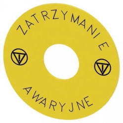 Etykieta podkładkowa żółta okrągła 75mm z inskrypcją /ZATRZYMANIE AWARYJNE/ otwór 22mm SIRIUS ACT 3SU1900-0BB31-0ND0 /10szt./