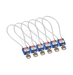 Kłódka bezpieczeństwa LOTO z linką (400 mm), niebieska (6 szt.), 146134